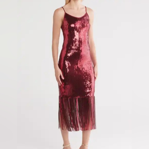 Nanette Lepore Red Sequin Midi Deco Flapper Dress Size 12 - Picture 1 of 9
